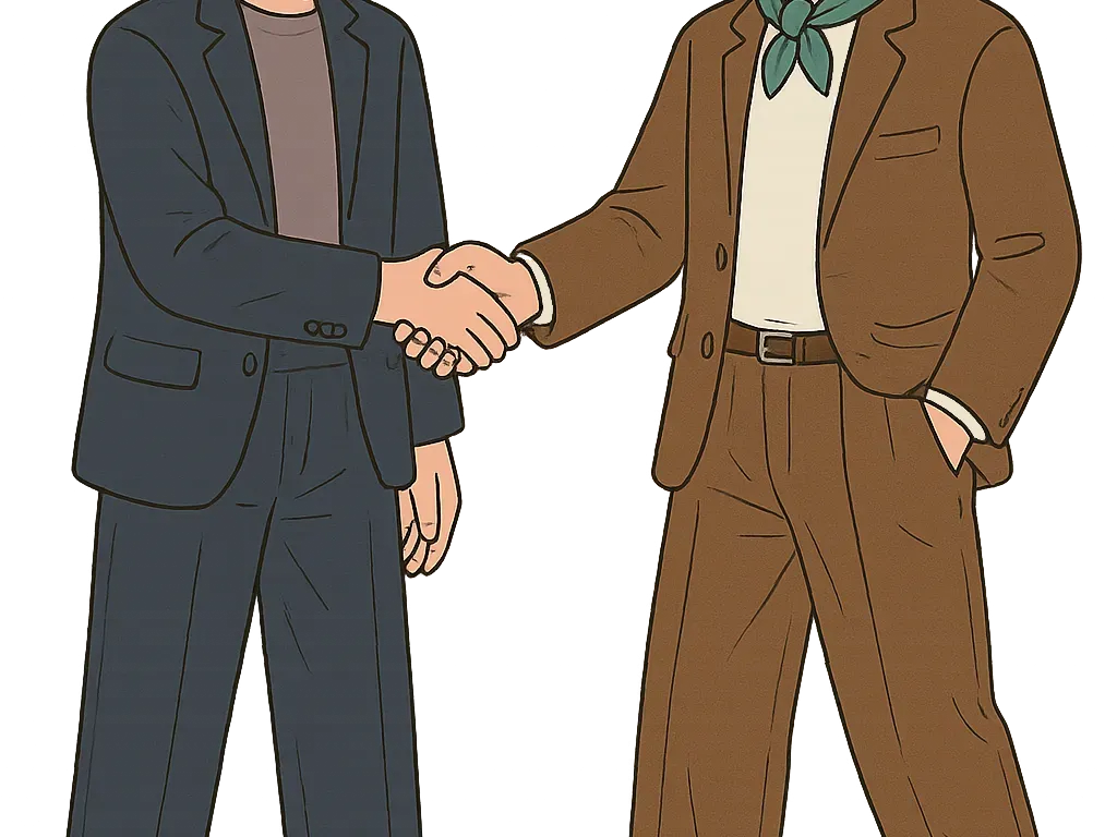 An illustration of two people shaking hands.